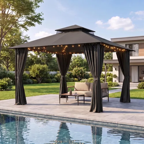 Vista 20 de COBIZI 10x15 Outdoor Patio Gazebo with Privacy Curtains, Khaki Caqui