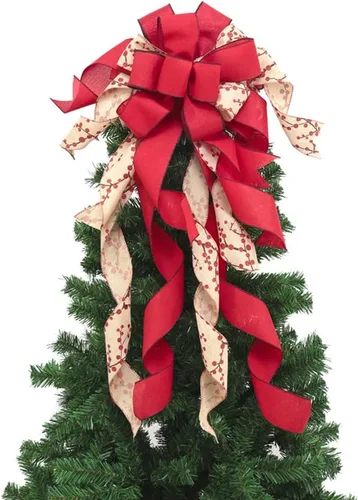 Vista 20 de Ochine Decoración para árbol de Navidad, lazo decorativo para árbol de Navidad, tiras decorativas, cinta, búfalo, arpillera, rojo y negro, lazo