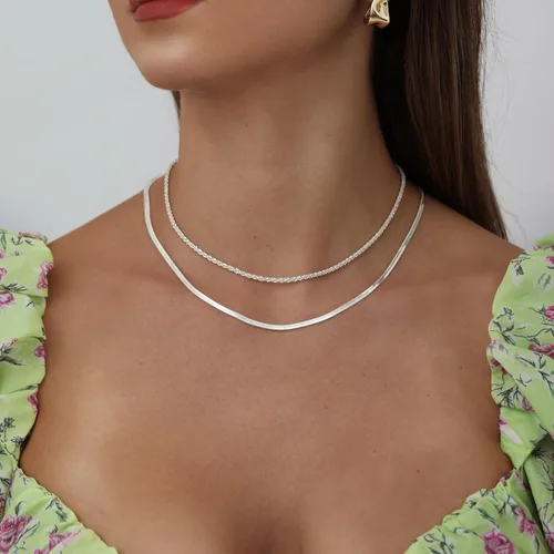 Vista 49 de Collares en capas para mujer, chapados en plata, delicada cuerda torcida de serpiente, delicado collar en capas, gargantilla de diferentes