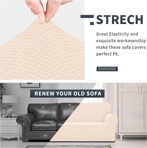 Vista 3 de Easy-Going Funda de sofá de jacquard elástico y suave de 1 pieza, con espumas antideslizantes, protector de muebles lavable para niños, mascotas