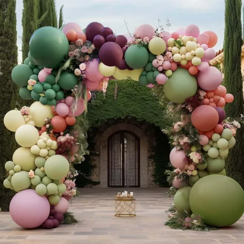 Vista 12 de Kit de arco de globos de látex de doble relleno pastel azul bebé, marrón oscuro, marrón, café, arena blanca y arena, guirnalda de globos de látex