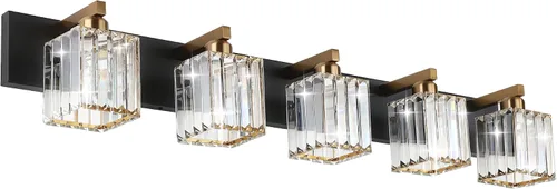 Vista 8 de Aipsun Accesorios de iluminación de tocador de baño, luces de tocador de cristal para baño, 2 luces, accesorios de iluminación de pared de acero