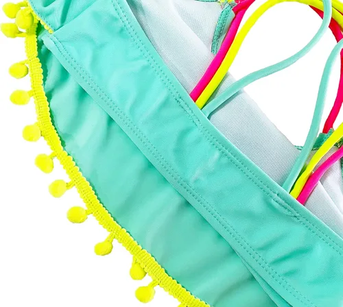 Vista 4 de M2C Conjunto de bikini de dos piezas para niñas con tirantes cruzados, Arco iris
