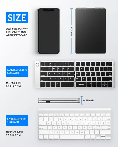Vista 9 de Samsers Teclado Bluetooth plegable ultra delgado para teléfono Tablet PC Negro plateado