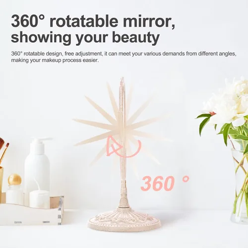 Vista 7 de Beaupretty Espejo de pie doble para maquillaje con rotación de 360 grados, parte superior de mesa en forma de corazón, espejo giratorio cosmético