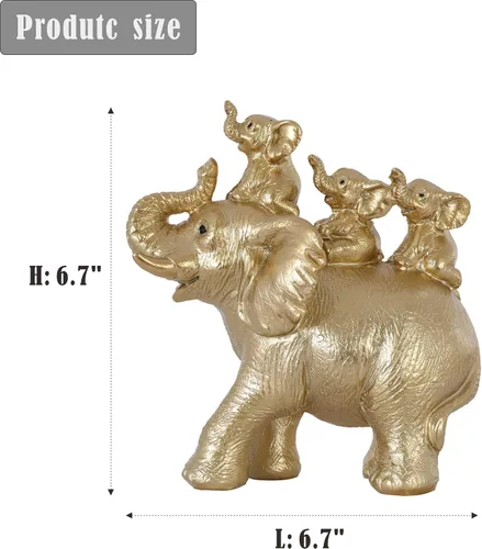 Vista 2 de Decoración de estatua de elefante dorado, figuras de elefante que traen buena suerte, salud, fuerza, oficina, estante de TV, estante, sala de estar