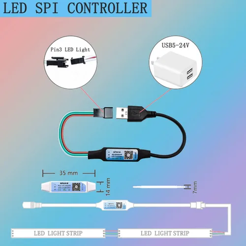 Vista 4 de WS2812B WS2811 Controlador de tira LED SP621E Bluetooth iOS/Andriod App Control Soporte Smart LED Controller Entrada USB para Dream Color LED Light