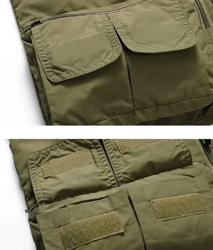 Vista 6 de MAGCOMSEN Chalecos de ropa exterior para hombre, chaleco de trabajo al aire libre, chaleco de carga con múltiples bolsillos, chaleco de viaje