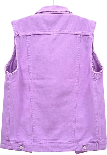 Vista 2 de CHARTOU Chaleco de mezclilla deshilachado sin mangas con cuello de solapa rasgado para mujer