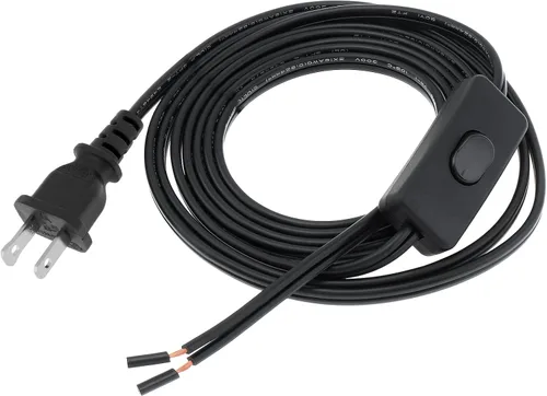 Vista 8 de RTNLIT Cable de lámpara de 6 pies con interruptor de botón de encendido/apagado y enchufe polarizado, extremos pelados listos para cableado, cable