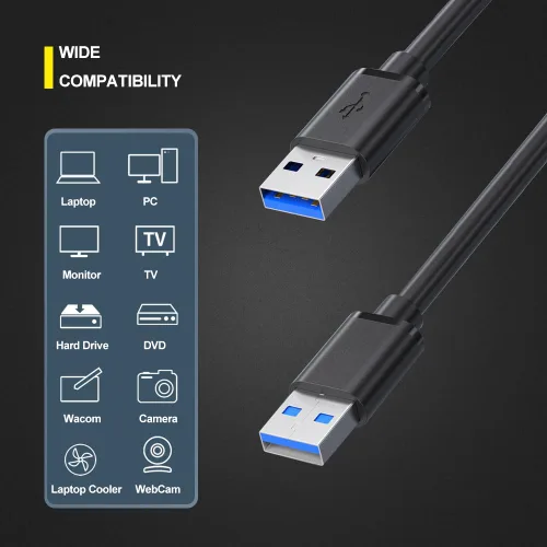 Vista 2 de Cable USB A a A: cable USB 3.0 de alta resistencia de 7 pies USB A a USB A macho a macho de doble extremo USB a USB compatible con cajas de disco