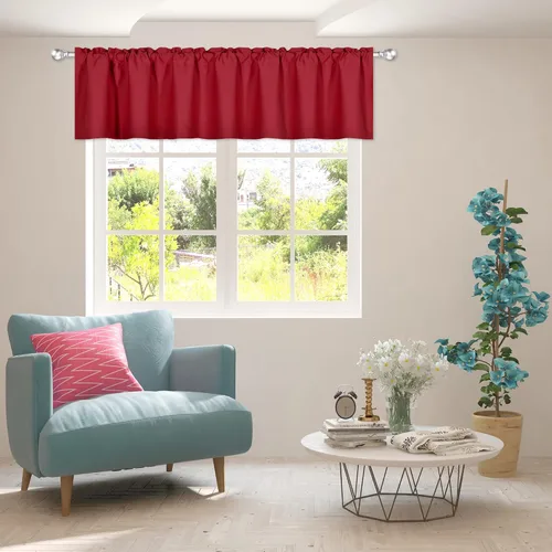 Vista 17 de DECOVSUN Cenefa morada para ventanas de 60 x 18 pulgadas, aislamiento térmico sólido, bolsillo para cortinero, cenefa corta para cocina, cenefa