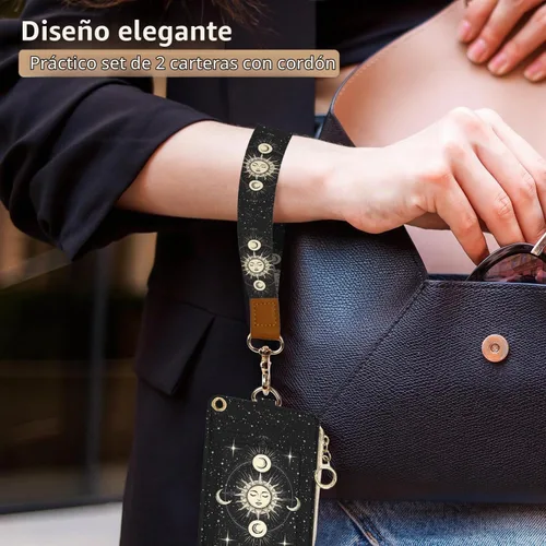 Vista 5 de bolimoss Soporte para credencial de sol y luna y cartera con cordón, cordones removibles para maestras, cartera para mujeres con correa para la Sol