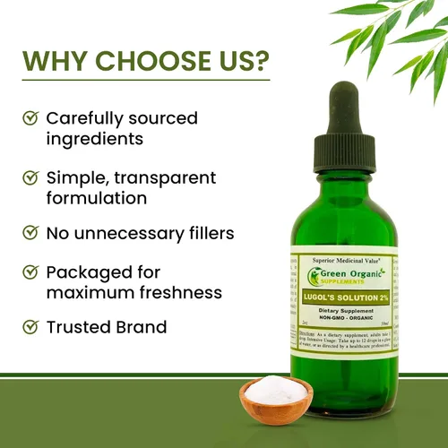 Vista 5 de Green Organic Supplements Solución de yodo de Lugol 2%, 2oz (paquete de 1)