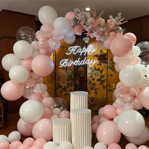 Vista 5 de Kit de guirnalda de globos de 130 piezas en rosa pastel y blanco - Globos de látex blancos y rosas de diferentes tamaños de 18/12/10/5 pulgadas