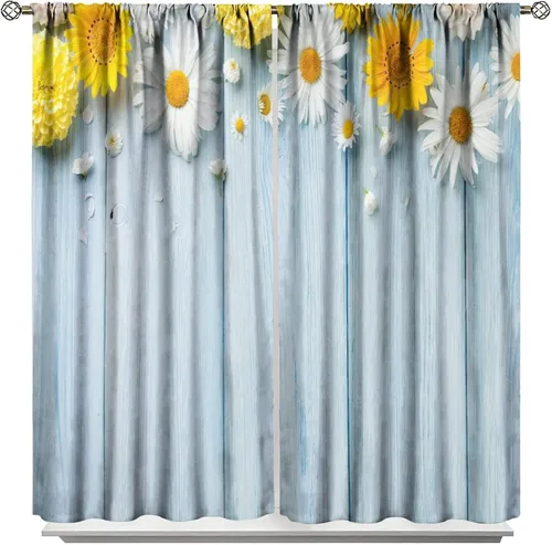 Vista 18 de Cortinas de cocina rústicas y florales, estilo retro, estilo granja, cabaña, casa de campo, margaritas, estilo granja, ventana, puerta