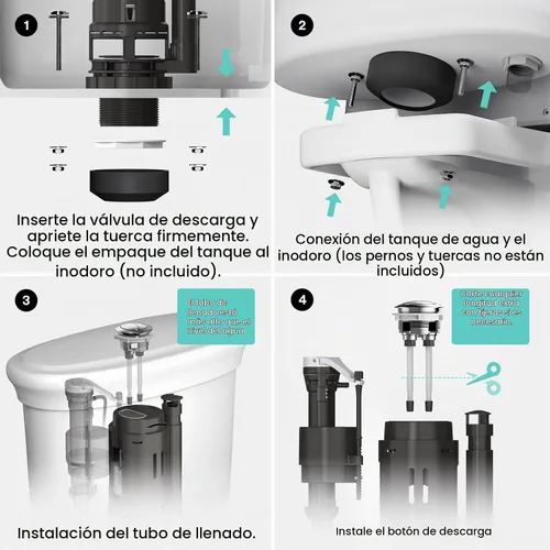 Vista 9 de R&T Válvula de descarga doble de 2 pulgadas con botón superior Kit de reparación de inodoro Tanque interior Kit de repuesto de válvula de descarga