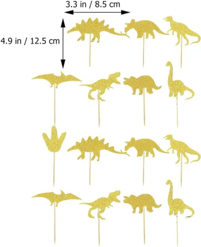 Vista 2 de Wooden Paper Dinosaur Cake Picks 16pcs Birthday Party Decorations