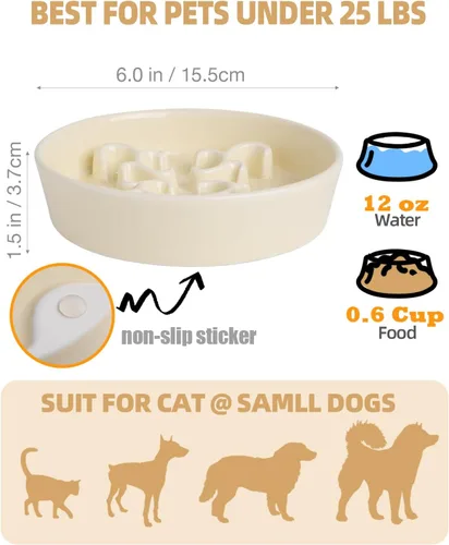 Vista 3 de Cuenco de alimentación lenta para perros, 0.6 tazas, plato de cerámica para perros que comen rápido, razas pequeñas, cuenco de rompecabezas