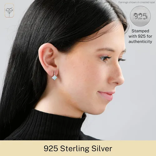 Vista 2 de MAX + STONE - Aretes de plata de ley 925 con corte de princesa para mujer, de 0.276in en varias piedras natales con parte trasera, Metal Gema