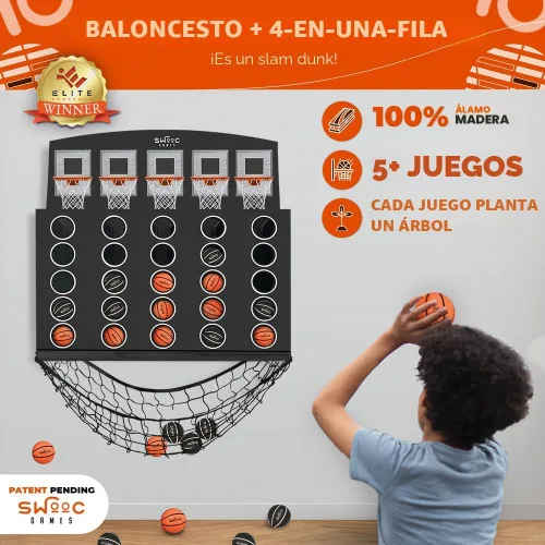 Vista 2 de SWOOC Games - Low Post Lineup™ Baloncesto Gigante Montado en la Pared 4 en Fila con Más de 5 Juegos Aro de Baloncesto para Juegos de Pared