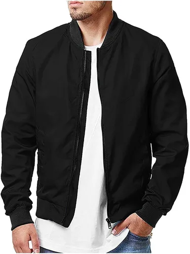 Vista 6 de Chaqueta bomber para hombre, ligera, cortavientos, primavera, otoño, con cremallera completa, casual, softshell, con bolsillos