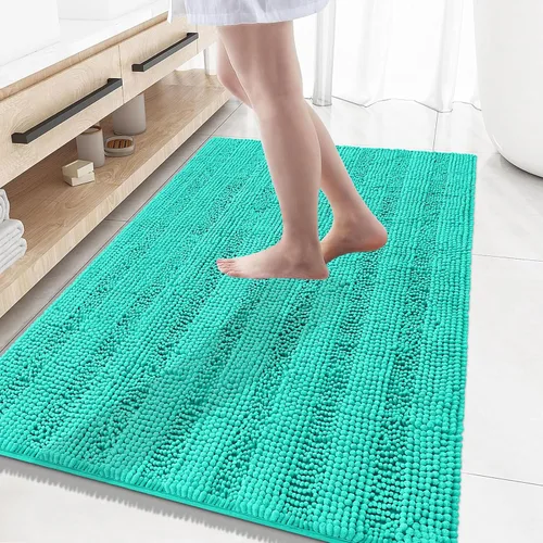 Vista 241 de Grandaily Alfombras de baño de felpilla a rayas de 24 x 16 pulgadas, extra gruesas y suaves, absorbentes, parte trasera de goma, alfombra de ducha