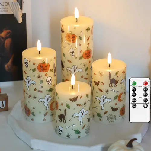 Vista 11 de Lezonic Velas LED de color marfil sin llama con temporizador remoto, paquete de 4 velas parpadeantes, diseño de grasa, pilar de cera real