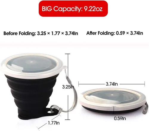 Vista 4 de ME.FAN Taza de viaje plegable de silicona - Taza de camping plegable con tapas de silicona - Juego de tazas de beber expandibles - Portátil