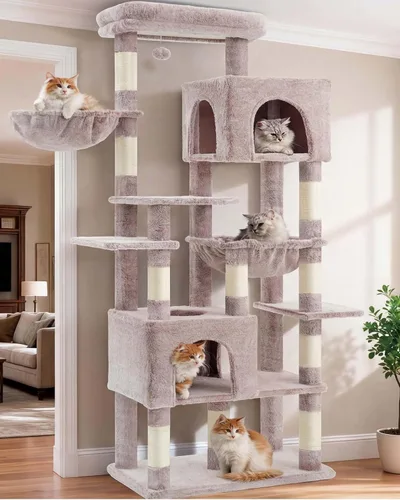 Vista 13 de Heybly Árbol para gatos de 68.1 pulgadas con plataforma superior de gran tamaño y base ancha, torre para gatos grandes de interior con 2