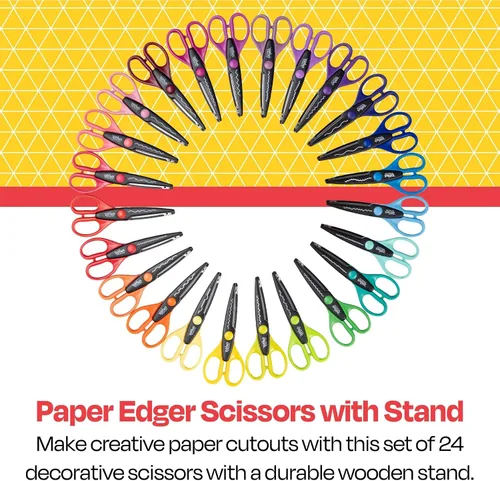 Vista 10 de School Smart Juego de tijeras para bordear papel con soporte, diseños surtidos, paquete de 24