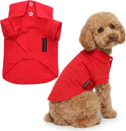 Vista 45 de Camisas Polo Parisian Pet - Camisa de Algodón Transpirable para Perros - Azul Sólido, Ropa de Verano con Capucha - Cuello con Botón para Perros
