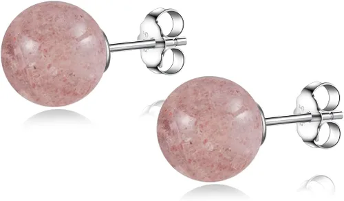 Vista 64 de Natural Stone Stud Earrings for Women 8mm Sterling Silver Genuine Gemstone Earrings Handmade Sterling Silver Crystal Stud Earrings for Women