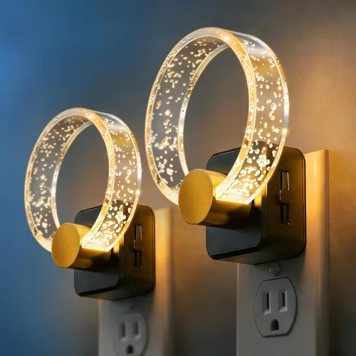 Vista 18 de DORESshop Luces nocturnas LED enchufables a la pared, luz nocturna regulable de 3 niveles, luz nocturna decorativa de burbujas, sensor de atardecer