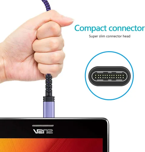 Vista 2 de Cable de carga C de carga rápida tipo coche USB C cable Android Kindle teléfono 6 pies 2 unidades para Samsung Galaxy A13 A14 A54 A53 A01 A12 S22