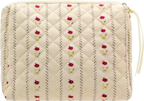 Vista 14 de PAZIMIIK - Bolsa de maquillaje de algodón para mujer, grande, acolchada para viaje, Rosa (Bow Pink), Vintage