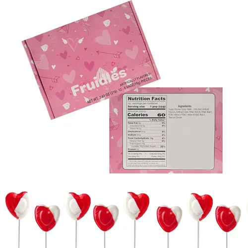 Vista 7 de 12 paletas para el día de San Valentín, con forma de corazón rojo, sabor a fresa y crema, envueltas individualmente, 0.63 oz - Pops