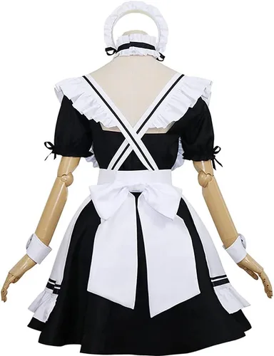 Vista 4 de Vestido de sirvienta de anime japonés para mujer, estilo clásico, elegante, delantal, con calcetines