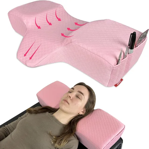 Vista 10 de Almohada de pestañas para extensiones de pestañas - Almohada de cama de espuma viscoelástica curvada, reposacabezas ergonómico con soporte