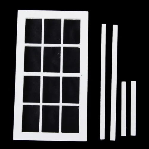 Vista 3 de 1/12 Casa de muñecas Madera Blanca Puertas Francesas Dobles Ventana con Cortina DIY