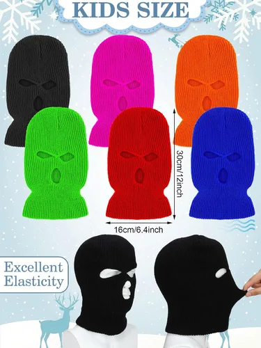 Vista 2 de Pasamontañas de esquí de 3 agujeros para niños y niñas, 6 piezas, máscara de esquí, máscara facial de esquí para niños y niñas, gorro térmico