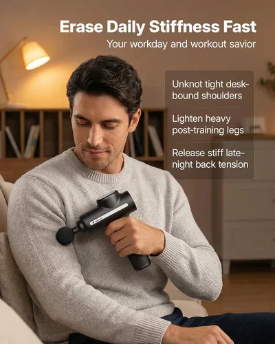 Vista 7 de MERACH Pistola Masajeadora de Tejidos Profundos, Herramientas de Masaje de Percusión con 6 Cabezales de Masaje, Masajeadores Musculares Portátiles