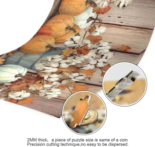 Vista 3 de Pumpkin Fall Jigsaw Puzzles 500 Pieces for Adults with Mesh Storage Bag 2011748