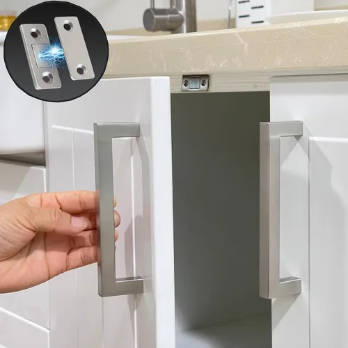 Vista 7 de Pestillo magnético para gabinete, paquete de 6 cierres magnéticos ultrafinos para puerta de gabinete, imanes adhesivos para armario de cocina, cajón