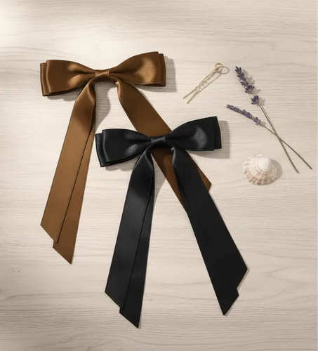 Vista 2 de Lazos para el pelo con clips para mujer, cintas para el pelo con lazo para niñas, accesorios de moda de otoño para el cabello, Negro y Marrón