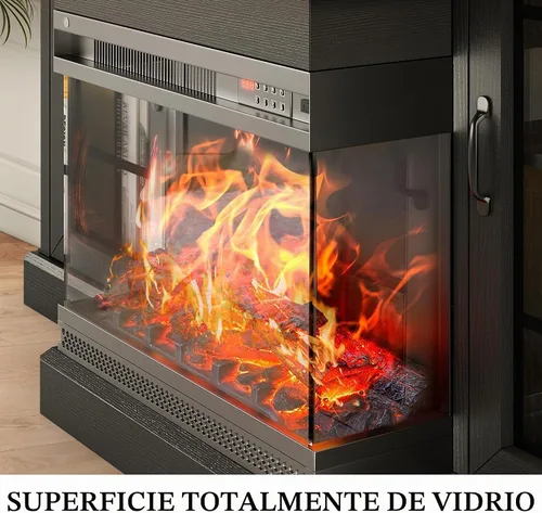Vista 5 de MXV - Soporte de chimenea para TV de 59 pulgadas, centro de entretenimiento estilo granja con soporte de TV de 3 lados de vidrio, consola multimedia