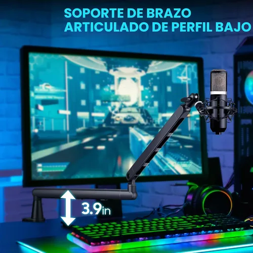 Vista 2 de CAHAYA Brazo de brazo para micrófono, soporte de brazo de micrófono ajustable de perfil bajo con poste de extensión de 3.5 pulgadas, adaptador
