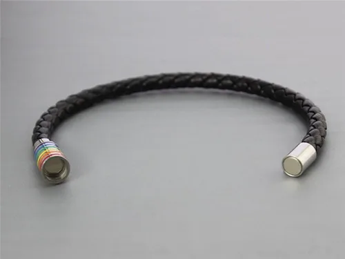 Vista 7 de Brazalete Oakky de piel trenzada, magnética, arcoíris LGBT, orgullo gay y lésbico