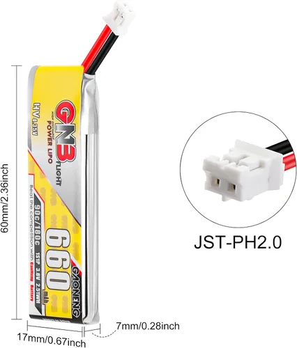 Vista 2 de Crazepony Batería LiPo de 660 mAh, 4 baterías LiHV de 3.8 V 90C/180C JST-PH2.0 conector para Eachines Trashcan Emax Tinyhawk Freestyle II Snapper7