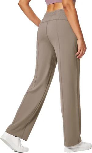 Vista 2 de BALEAF Pantalones deportivos de pierna recta de 28 a 30 pulgadas para mujer, pantalones deportivos de pierna ancha, bolsillos elásticos y suaves